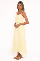 Enola Gather Midi Dress - Yellow