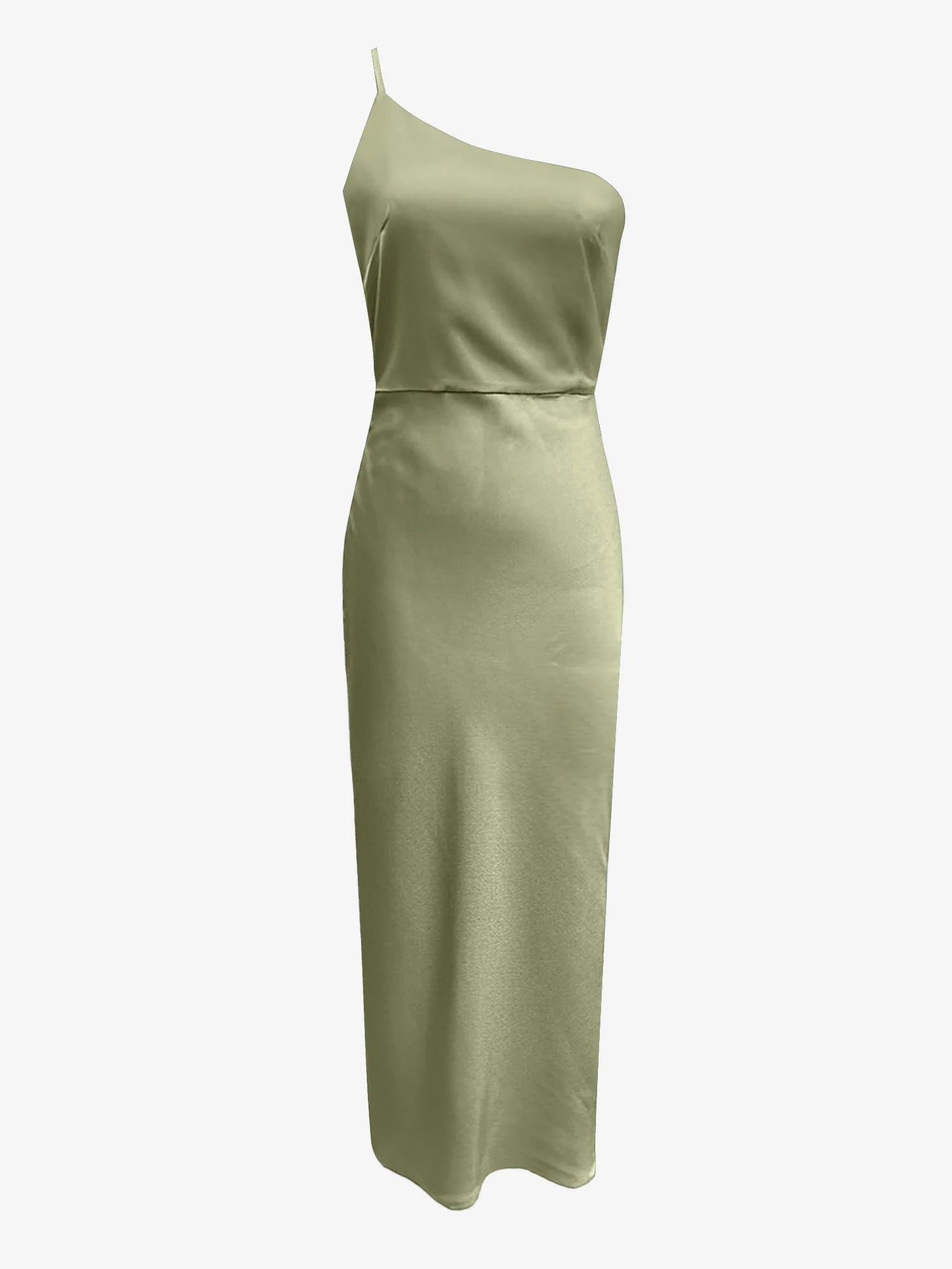 One Shoulder Spaghetti Strap Backless Satin Dress
