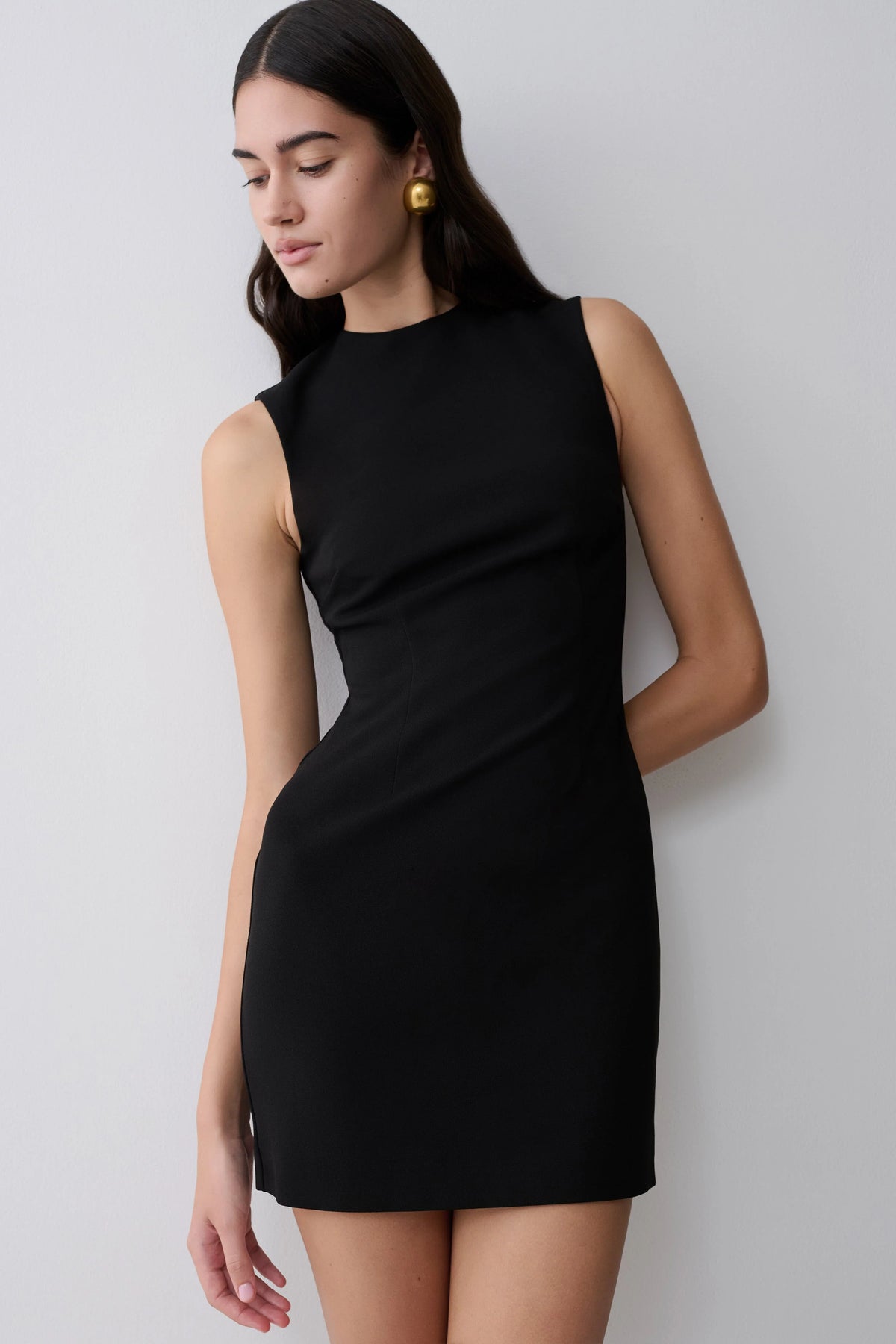 Fion Sleeveless Stretch Crepe Mini Dress - Black