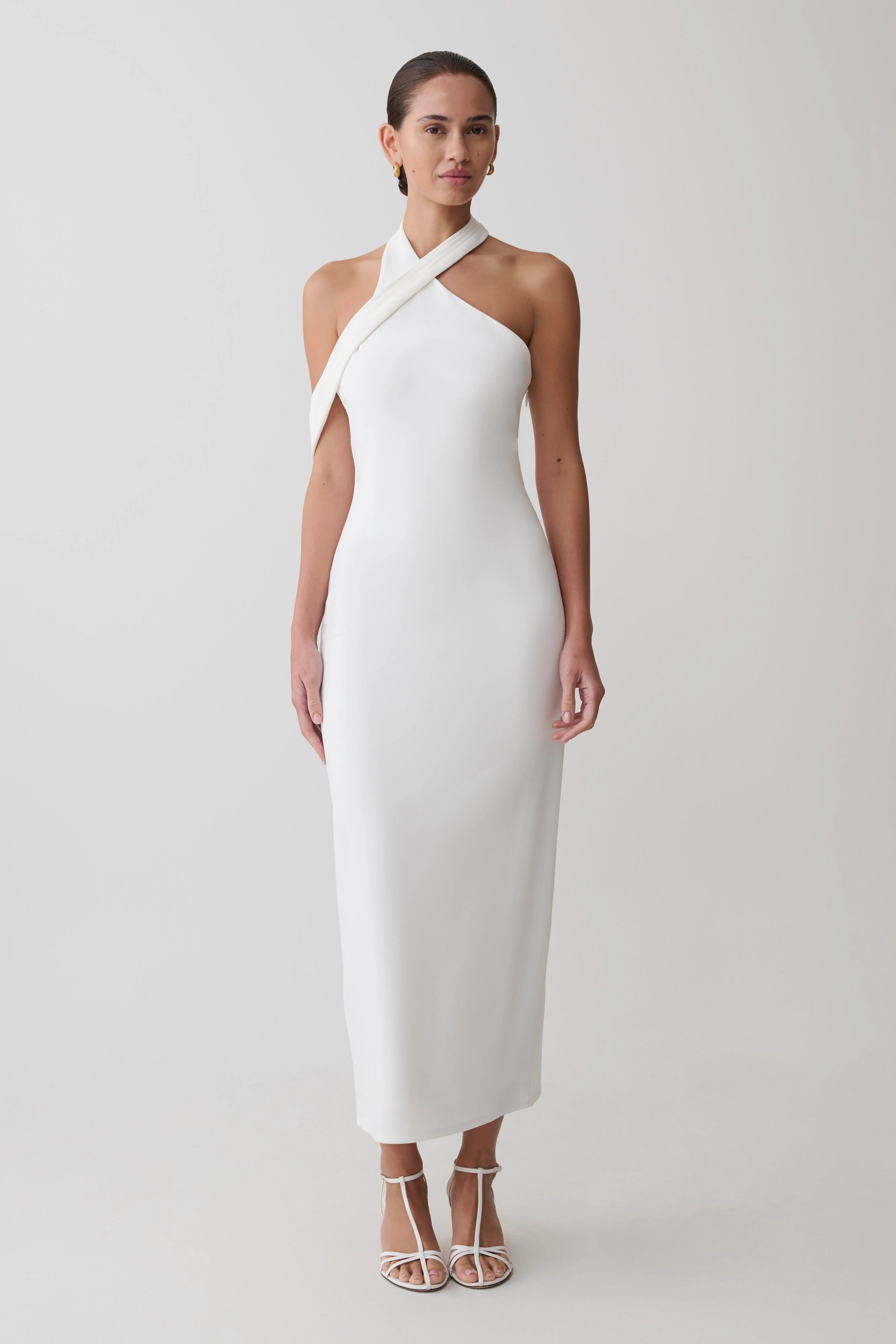 Sable Crossover Crepe Midi Dress - White