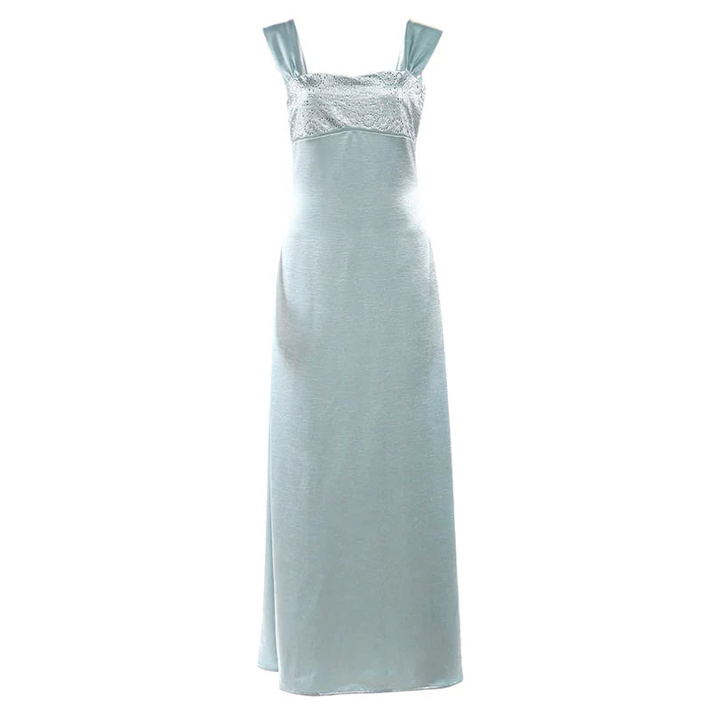 Stain Strap Patchwork Solid Maxi Dress