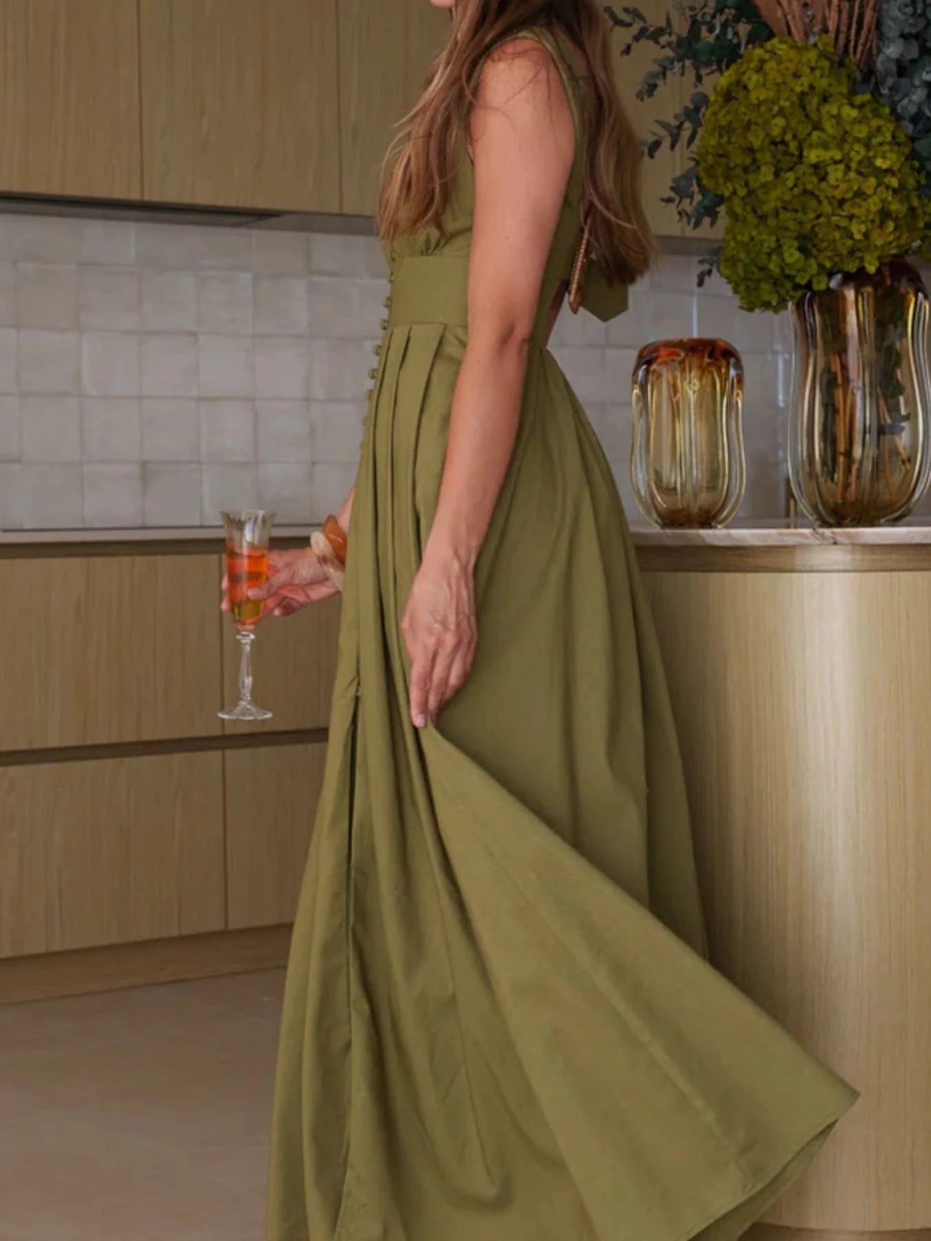 Button Front Sleeveless Dress