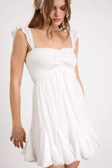 Myra White Smocked Babydoll Mini Dress