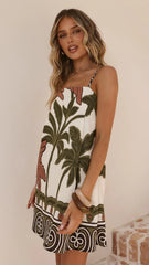 Bethani Mini Dress - Green/Beige Palm