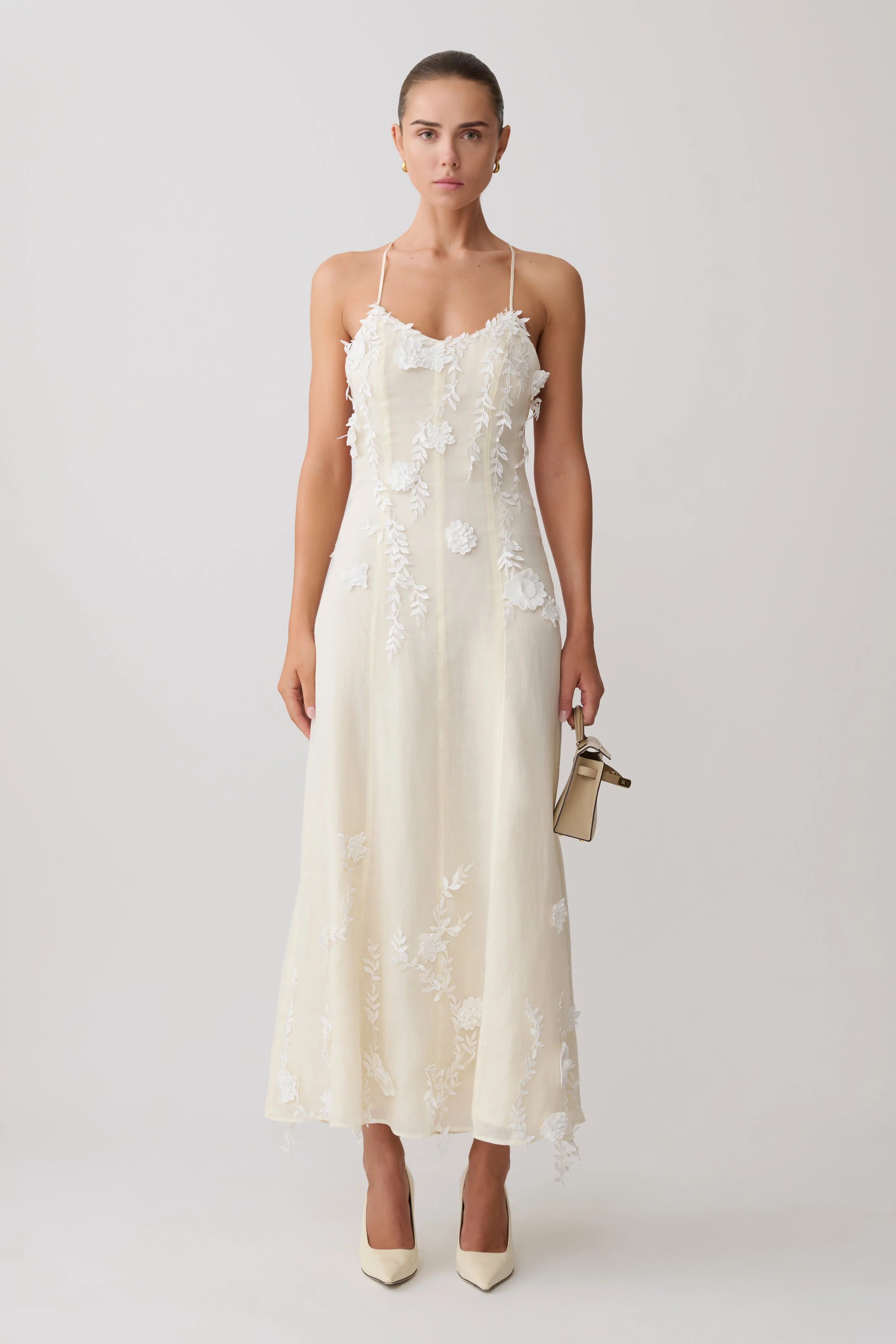 Odette Floral Lace Midi Dress - Buttermilk