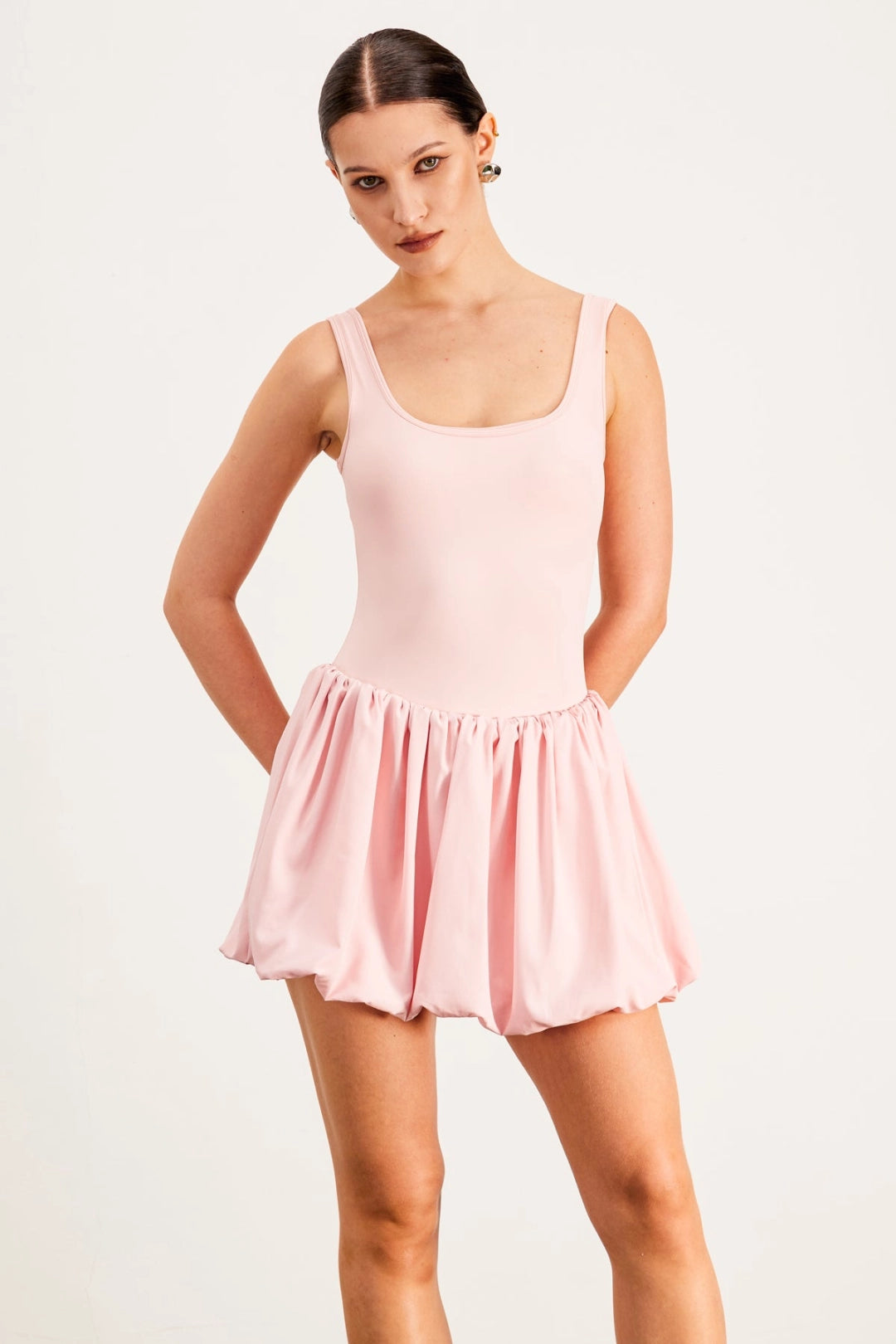 Baldo Sleeveless Bodycon Puff Mini Dress In White