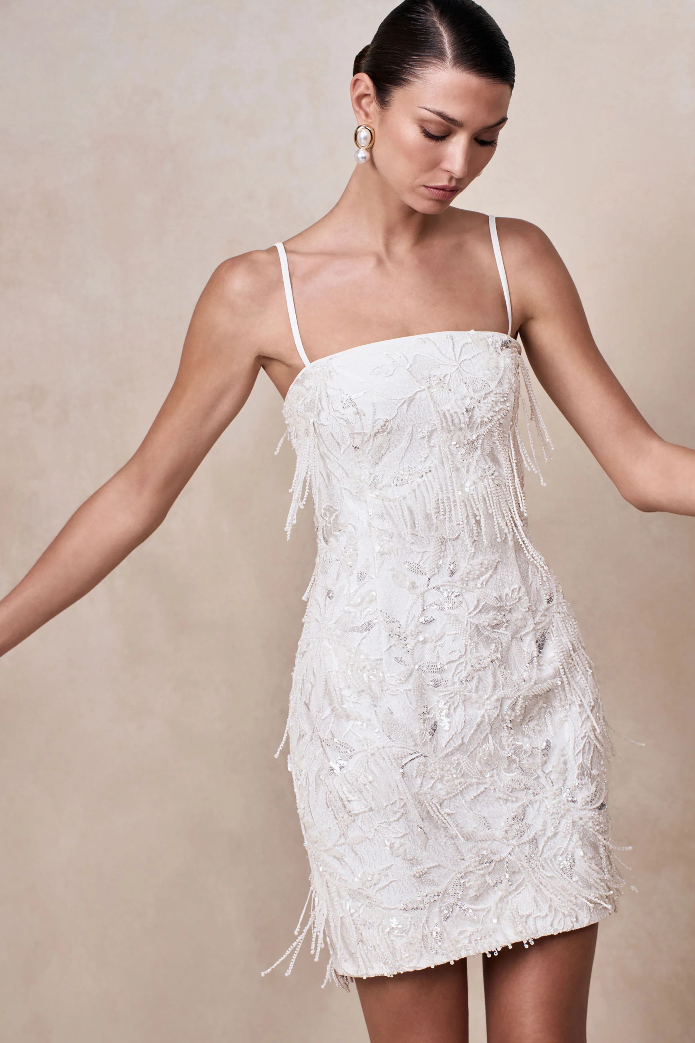 Paulina | White Embellished Bandeau Mini Dress