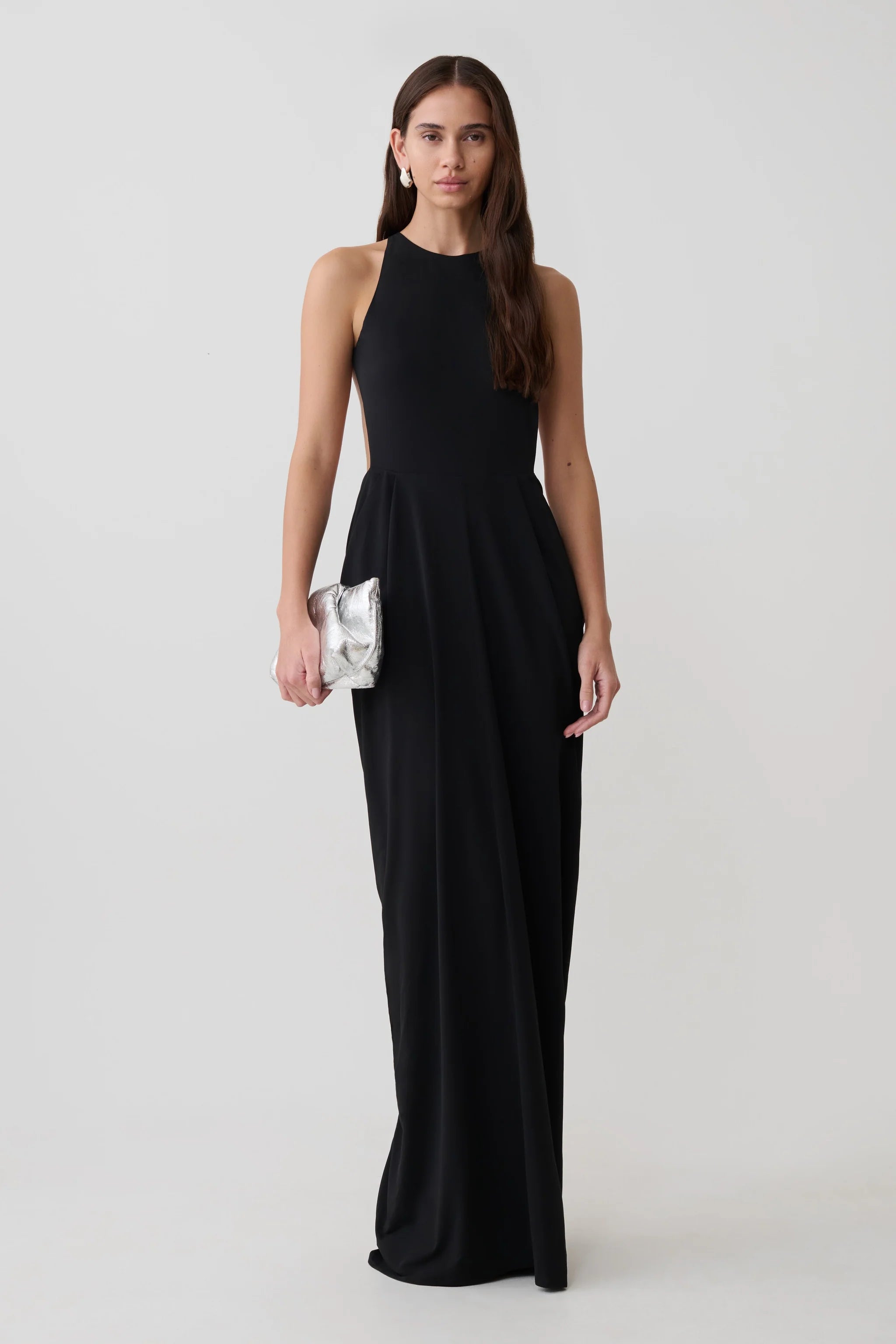 Low Back Halter Maxi Dress - Black
