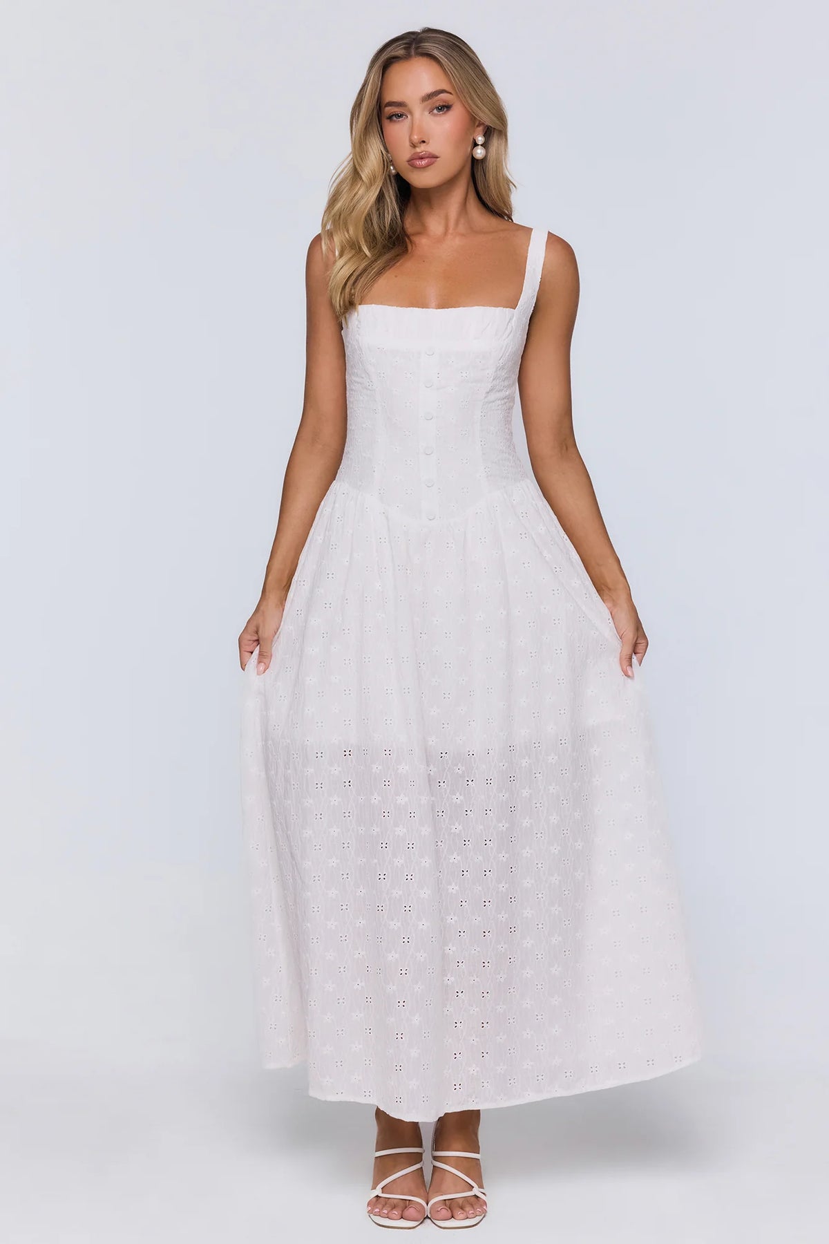 Whispered Style Embroidered Maxi Dress White