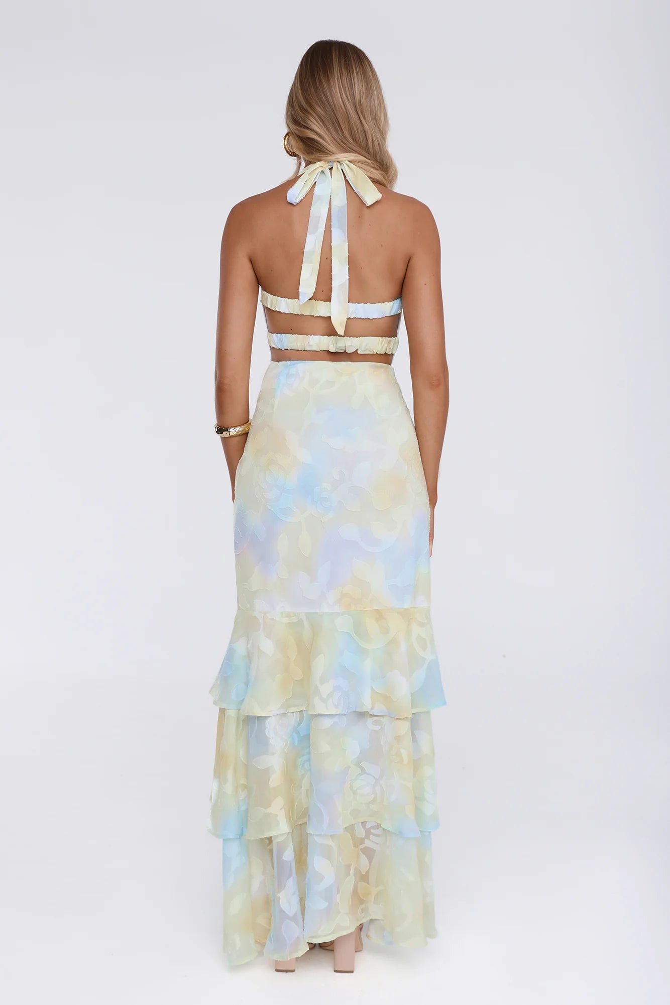 Sultry Bloom Halter Maxi Dress Yellow