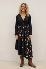Floral Print Irregular Hem Retro Midi Dress