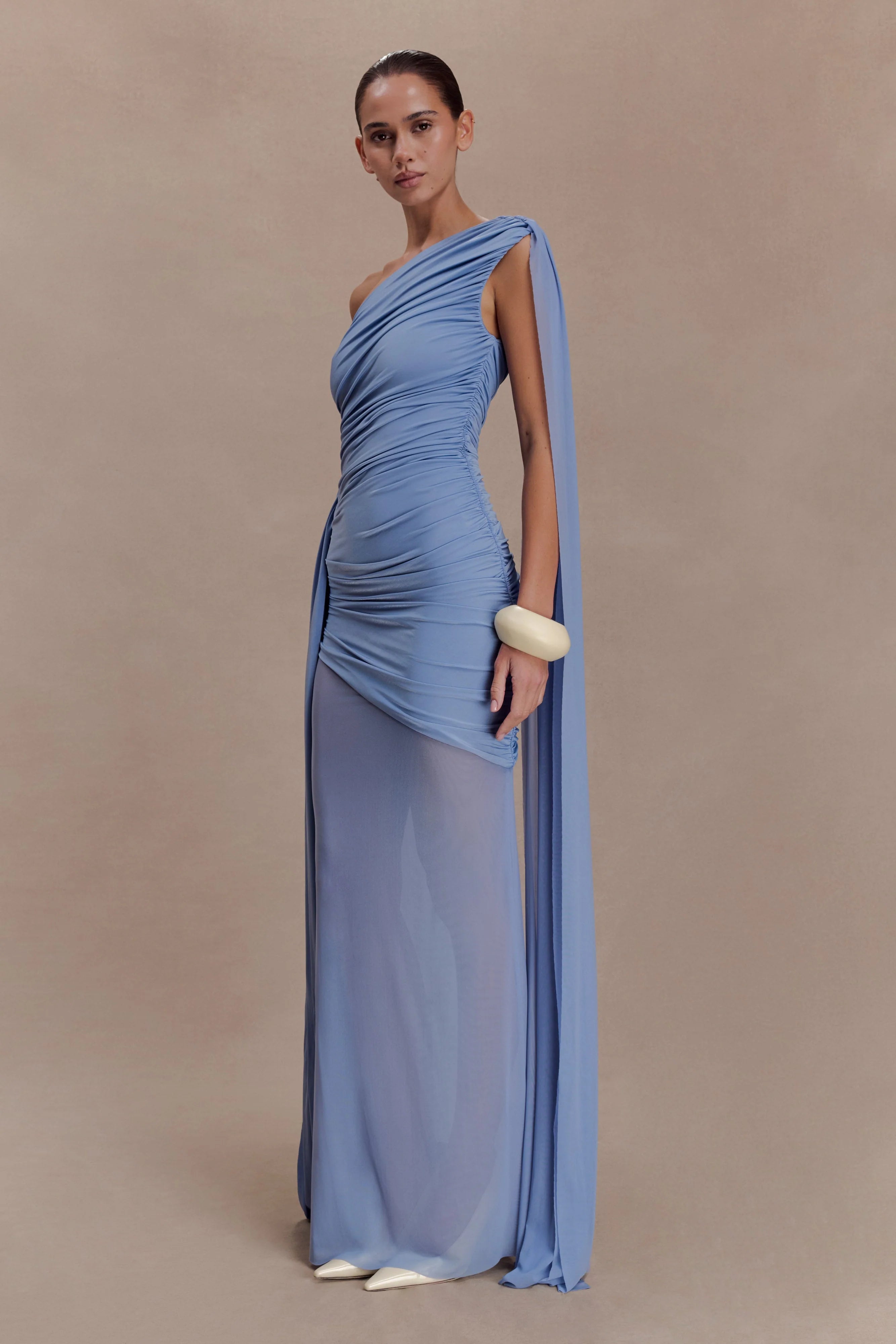 Asher Slinky One Shoulder Maxi Dress - Cornflower Blue