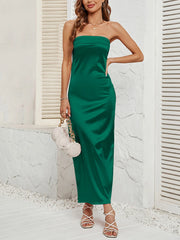 Strapless Backless Satin Bodycon Maxi Dress