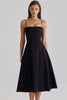 black cotton flared midi sundress