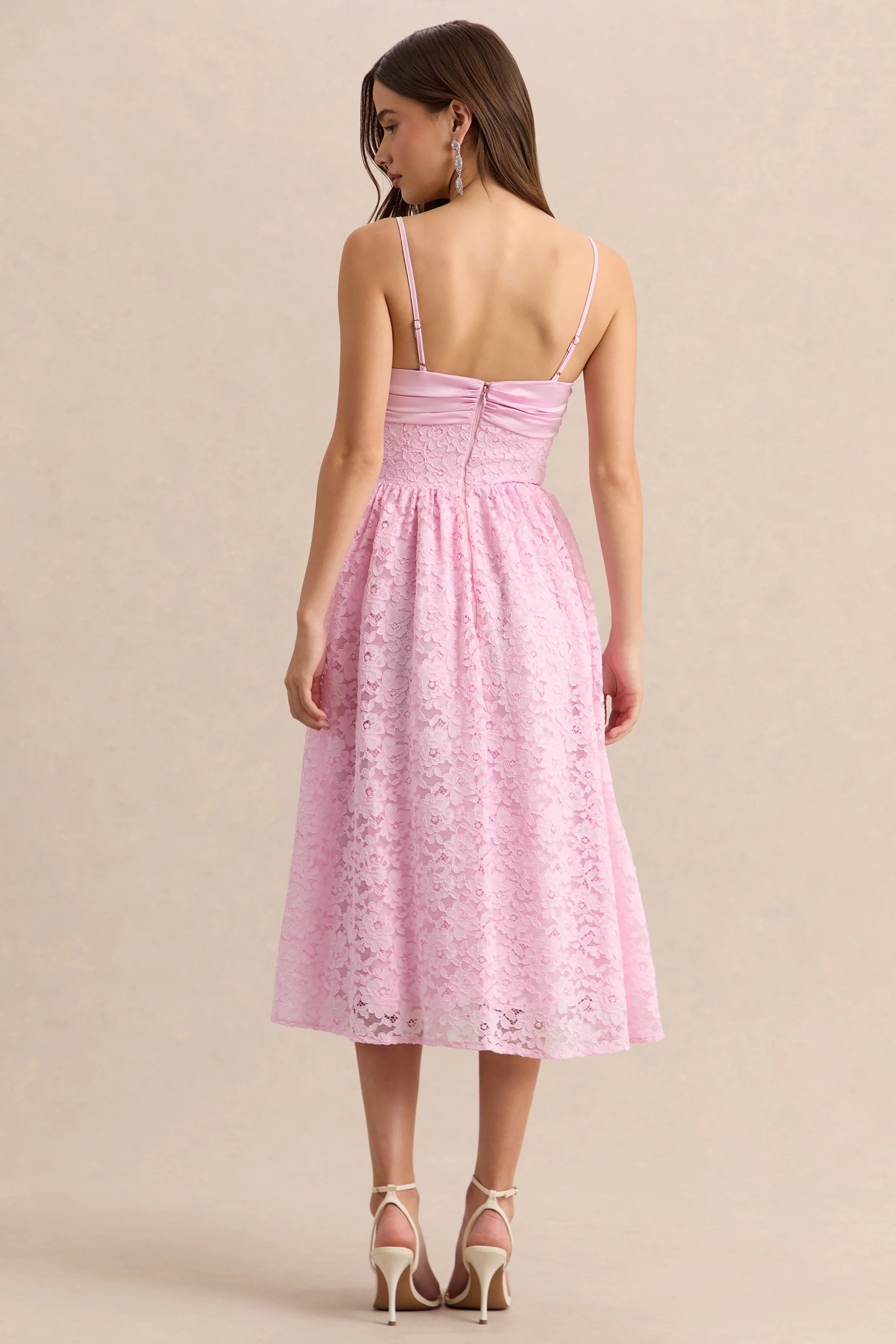 Gloriana | Pink Lace Sweetheart-Neck Midi Dress