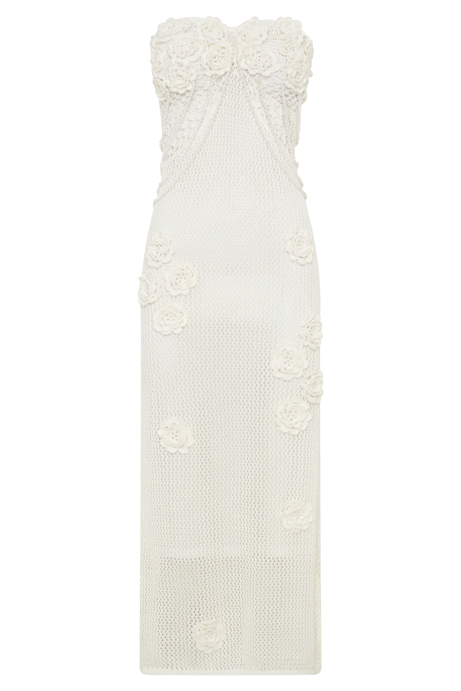 Samantha Crochet Midi Dress With Flowers - Ivory