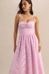Gloriana | Pink Lace Sweetheart-Neck Midi Dress