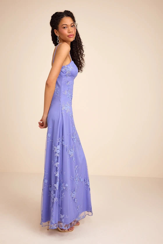 Sandia Lavender Embroidered Sleeveless Maxi Dress