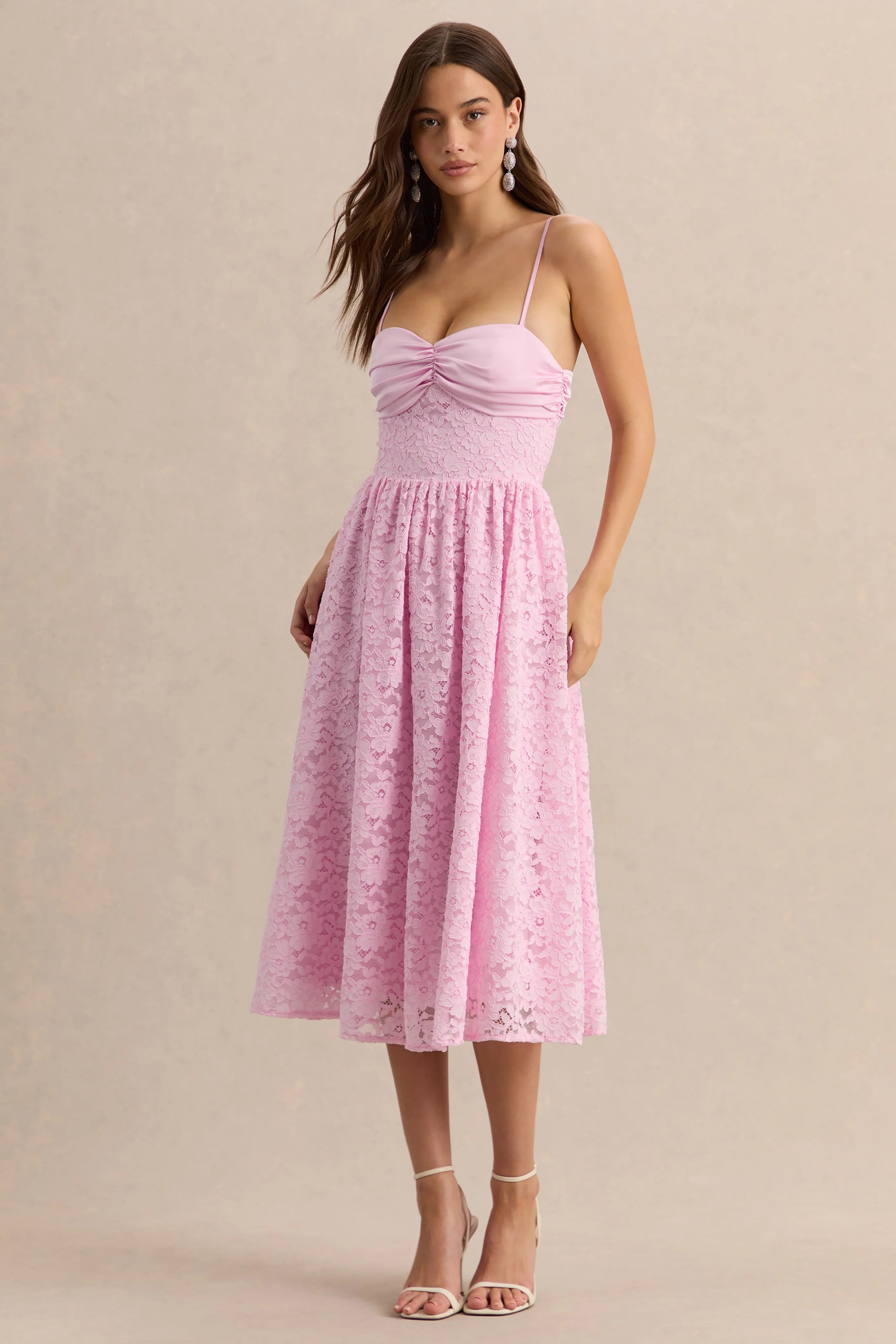 Gloriana | Pink Lace Sweetheart-Neck Midi Dress