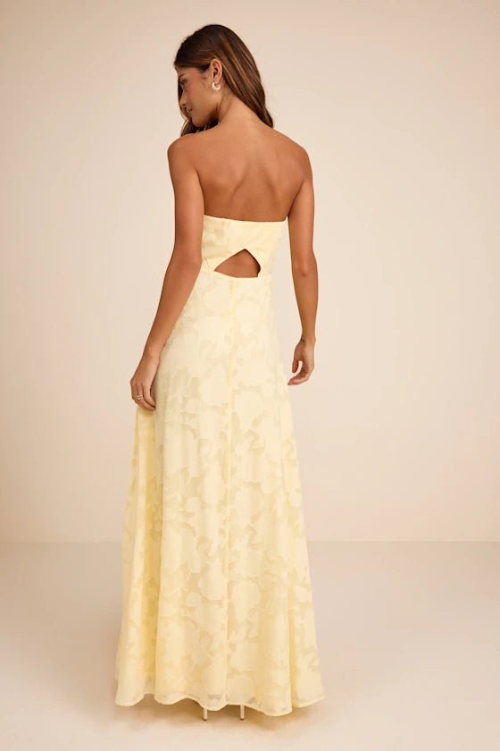 Garden of Romance Light Yellow Burnout Maxi Dress