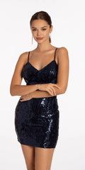 V Neck Sequin Mesh Bodycon Dress