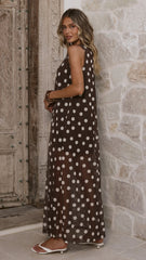 Amryn Maxi Dress - Choc/White Polka Dot
