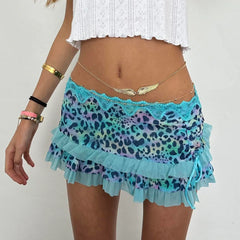 Vintage early 2000s animal print mini skirt blue ♡
