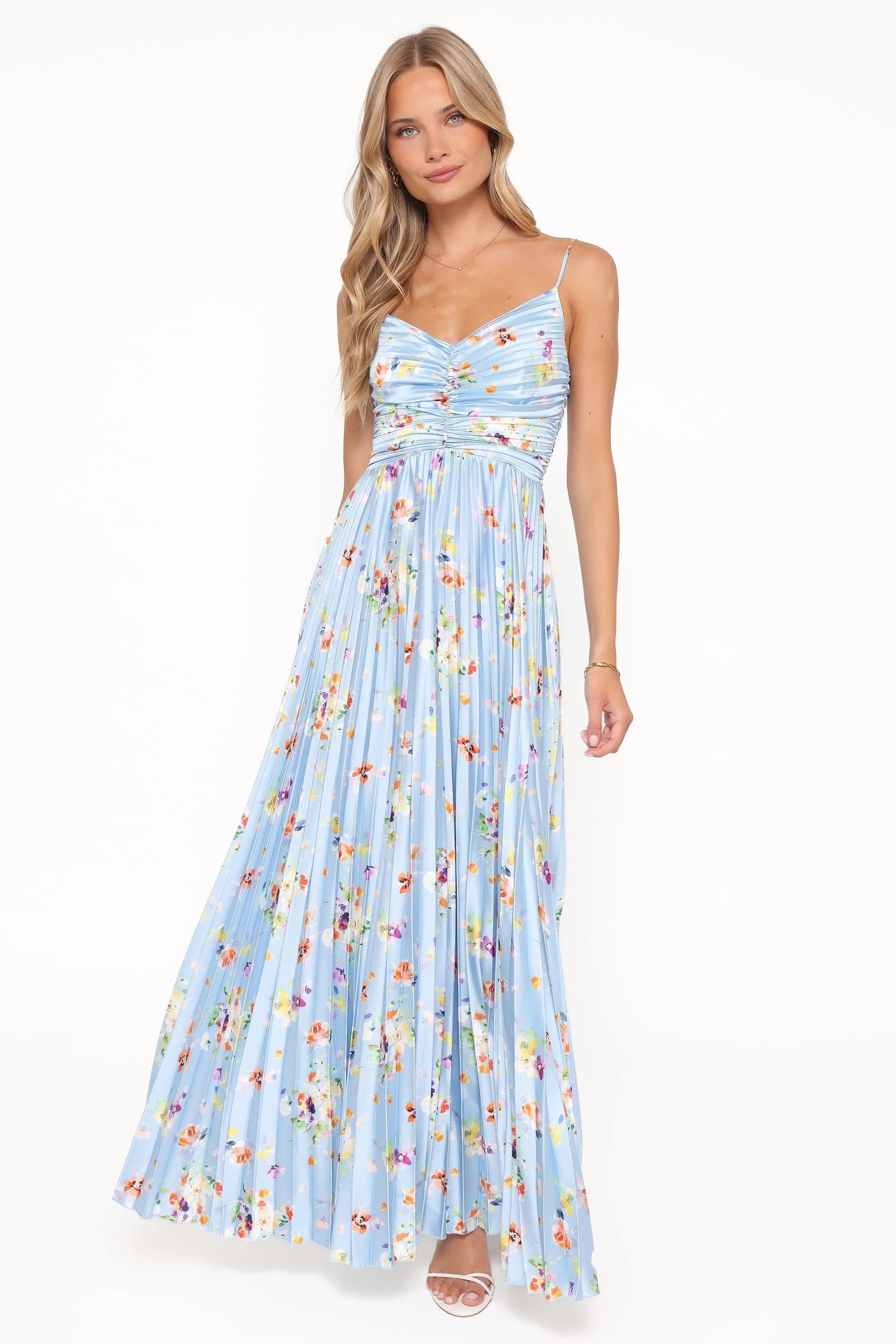 Naira Pleated Maxi Dress - Cornflower Blue Floral