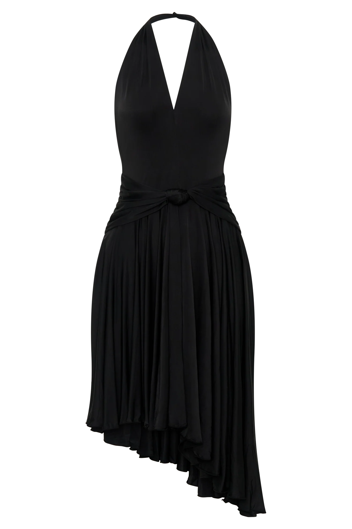 Zelda Asymmetric Slinky Midi Dress - Black