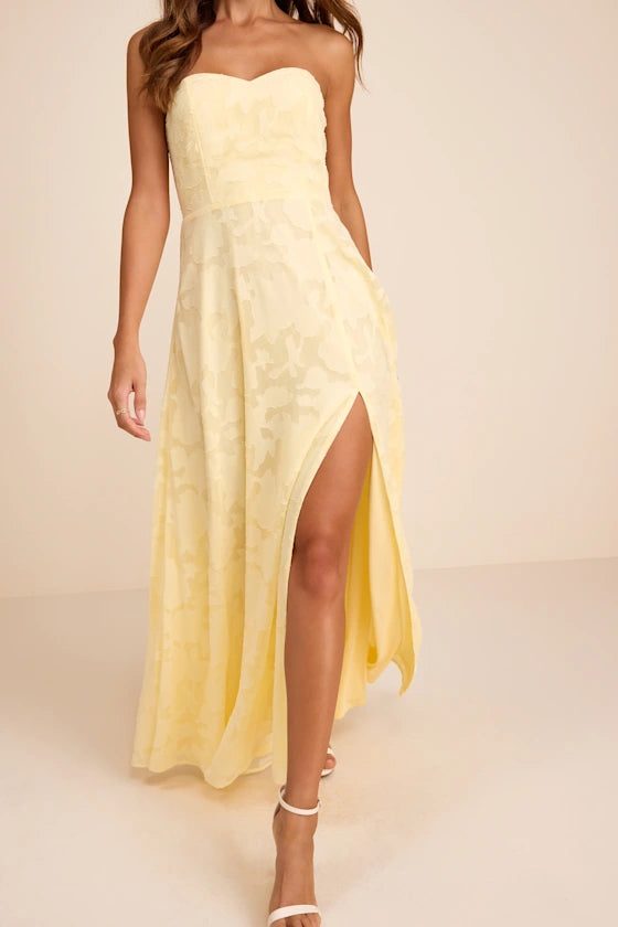 Garden of Romance Light Yellow Burnout Maxi Dress