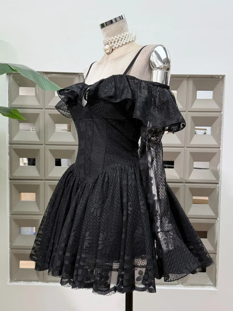 Off Shoulder Lace Corset Flared Mini Dress