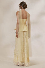 Lorna | Lemon Bandeau Maxi Dress With Scarf