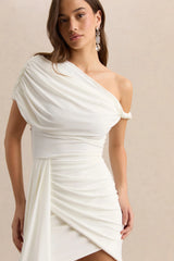 Dalina | White Asymmetric-Neck Mini Dress With Sash-Detail