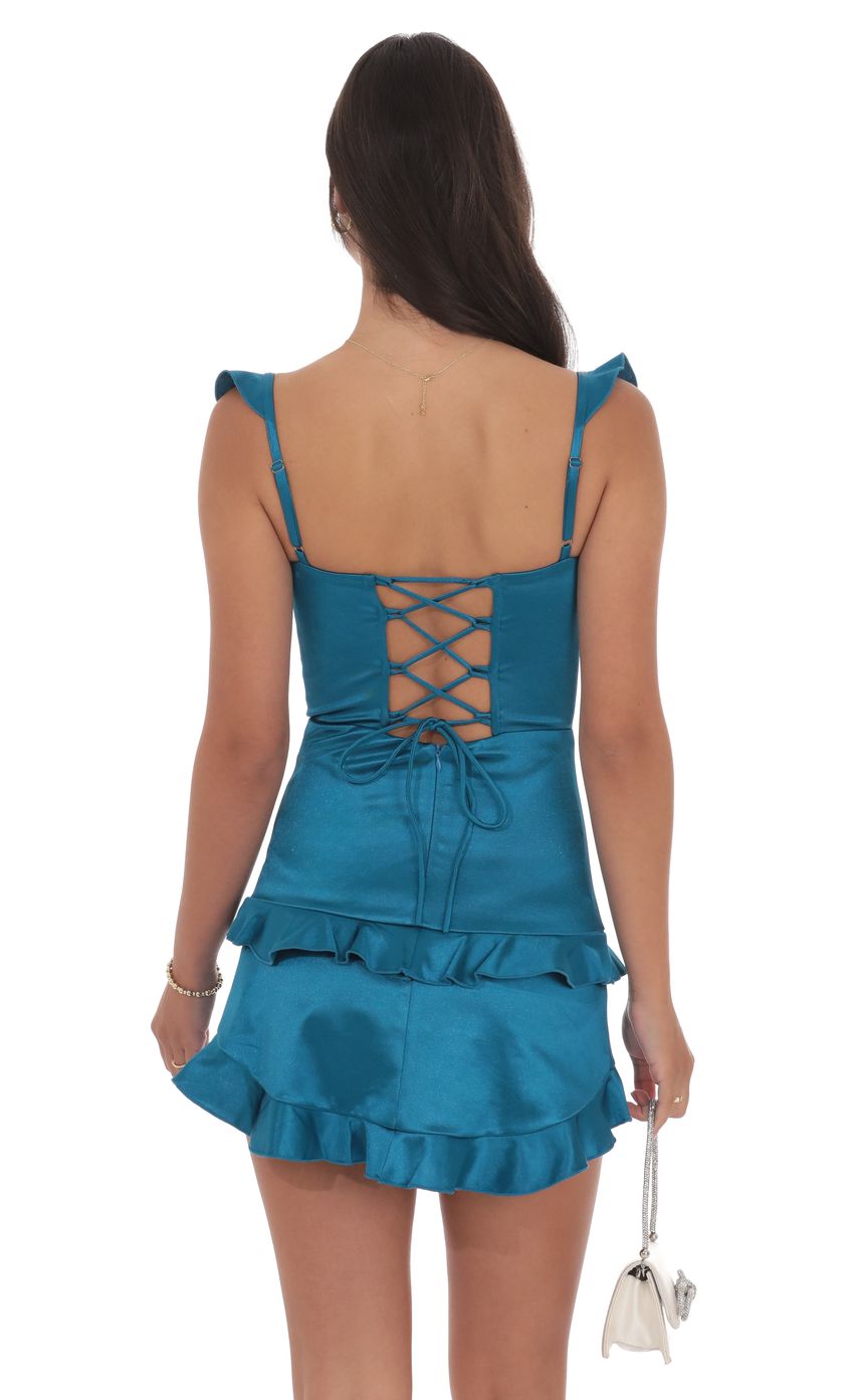 Satin Ruffle Bodycon Dress in Cobalt