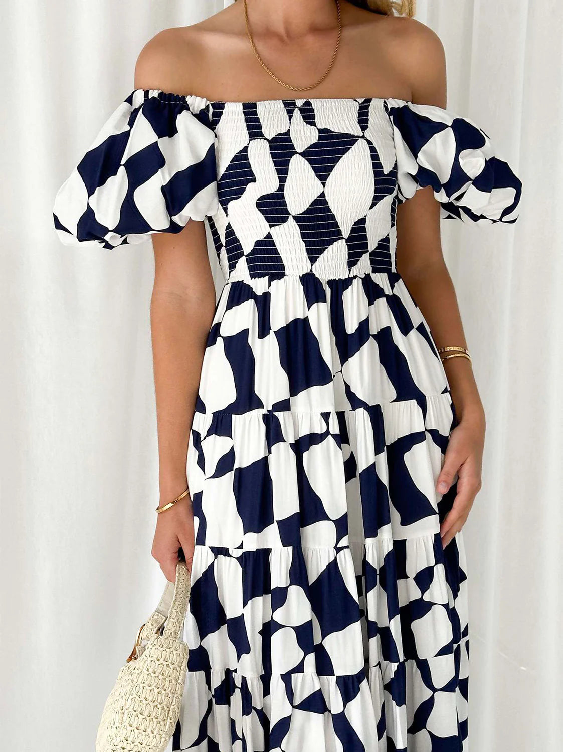 Tiered Smocked Puff Sleeve Dress