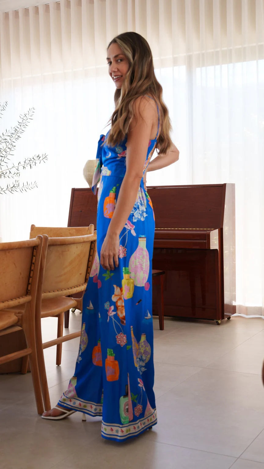 EZRA Pocketed Jumpsuit - Blue Paloma Print