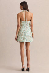 Brianna | Mint Floral Embellished Square-Neck Mini Dress