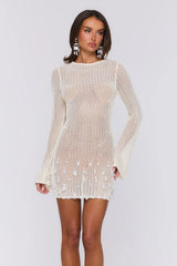 Brings The Heat Knit Long Sleeve Mini Dress Cream