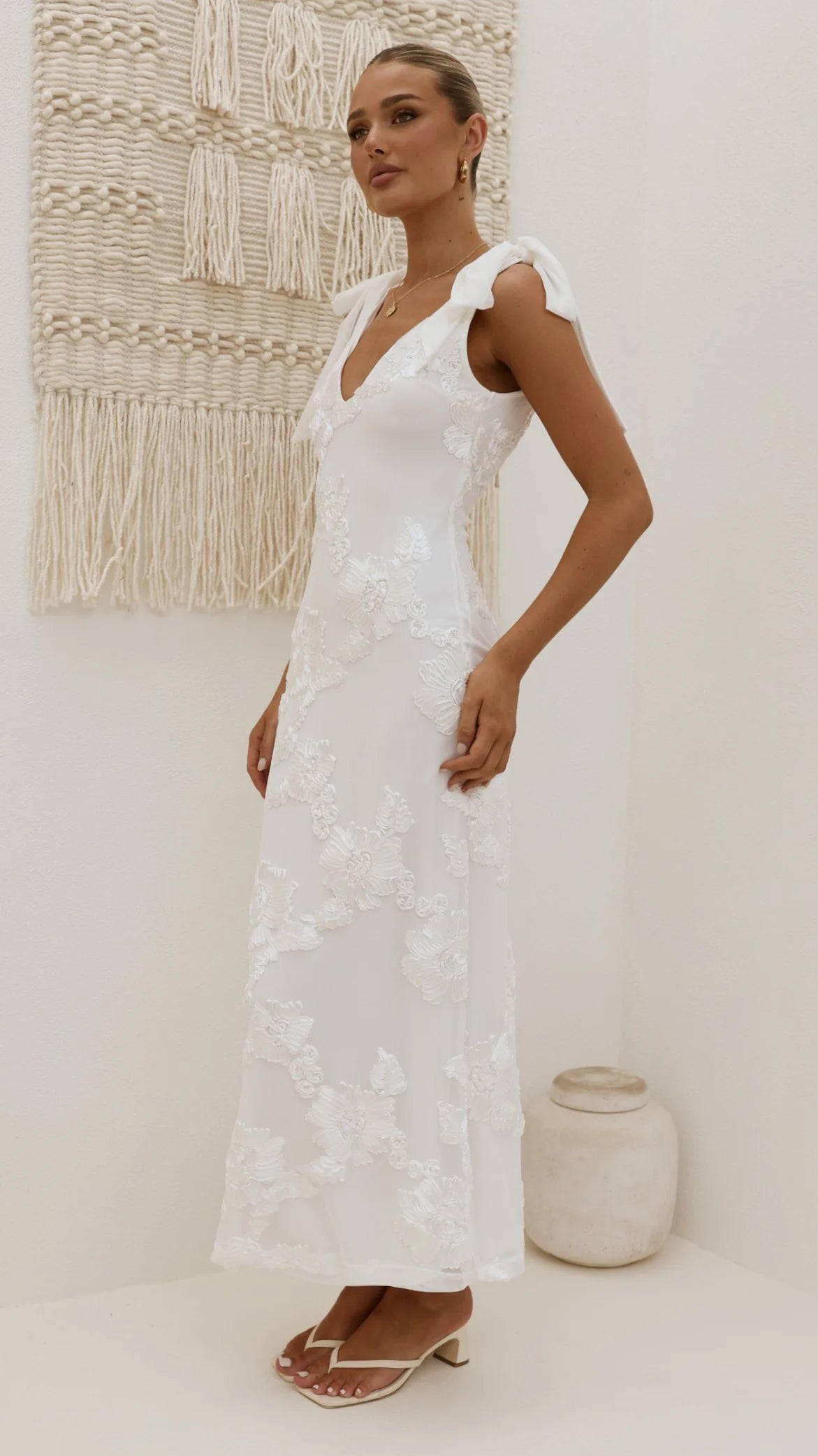 Usha Tie Strap Maxi Dress - White