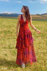 Floral Print Tie-up Back Chiffon Tiered Dress