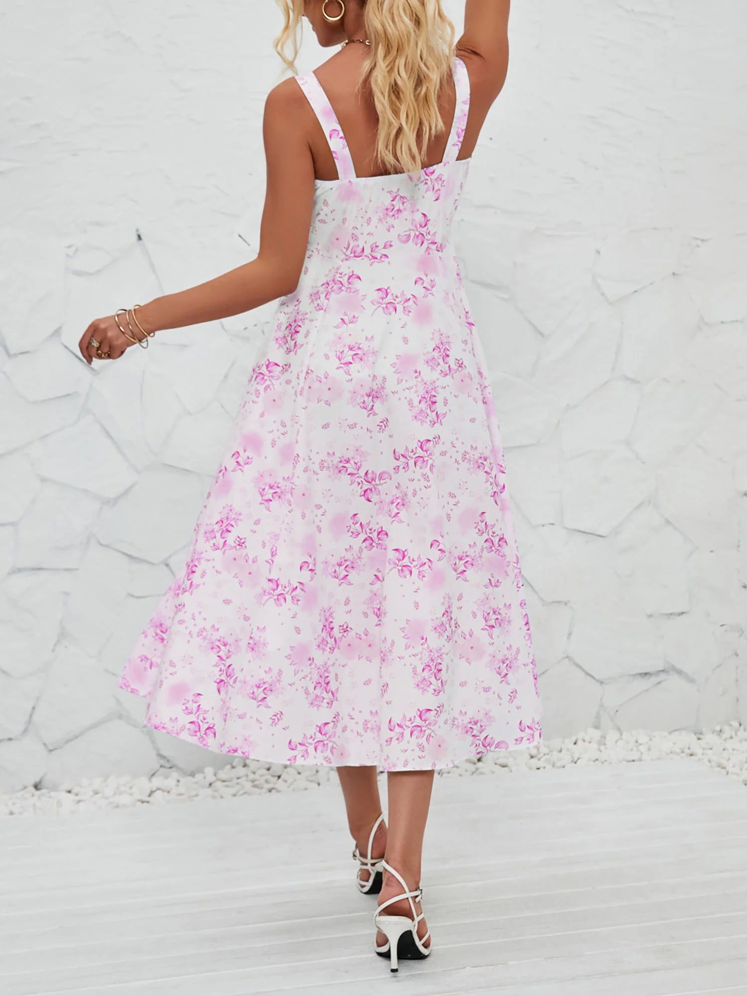 Floral Sleeveless Lace-Up Side Slit Dress Sundress