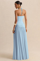 Nicolette | Powder Blue Square-Neck Maxi Dress With Ruched-Detailing