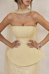 Lorna | Lemon Bandeau Maxi Dress With Scarf