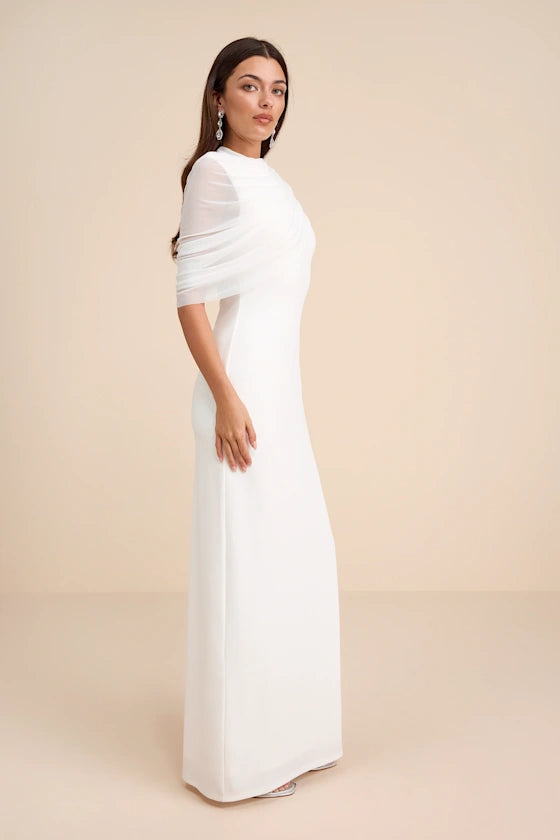 Sutton White Asymmetrical Column Maxi Dress