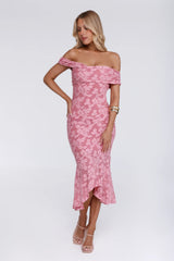 Botanical Embrace Off Shoulder Midi Dress Rose