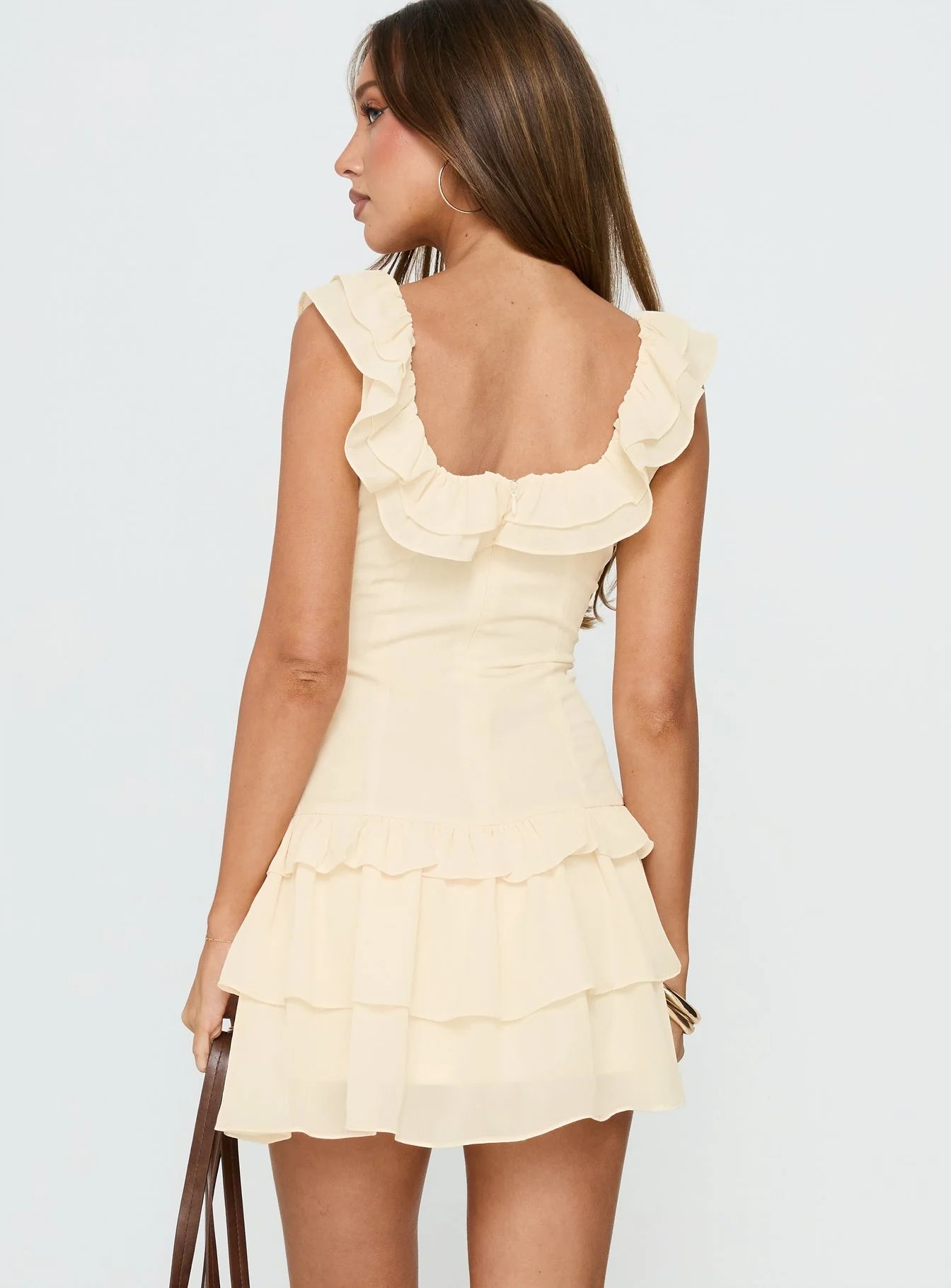 Fawnia Frill Ruched Mini Dress Cream