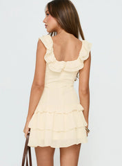 Fawnia Frill Ruched Mini Dress Cream