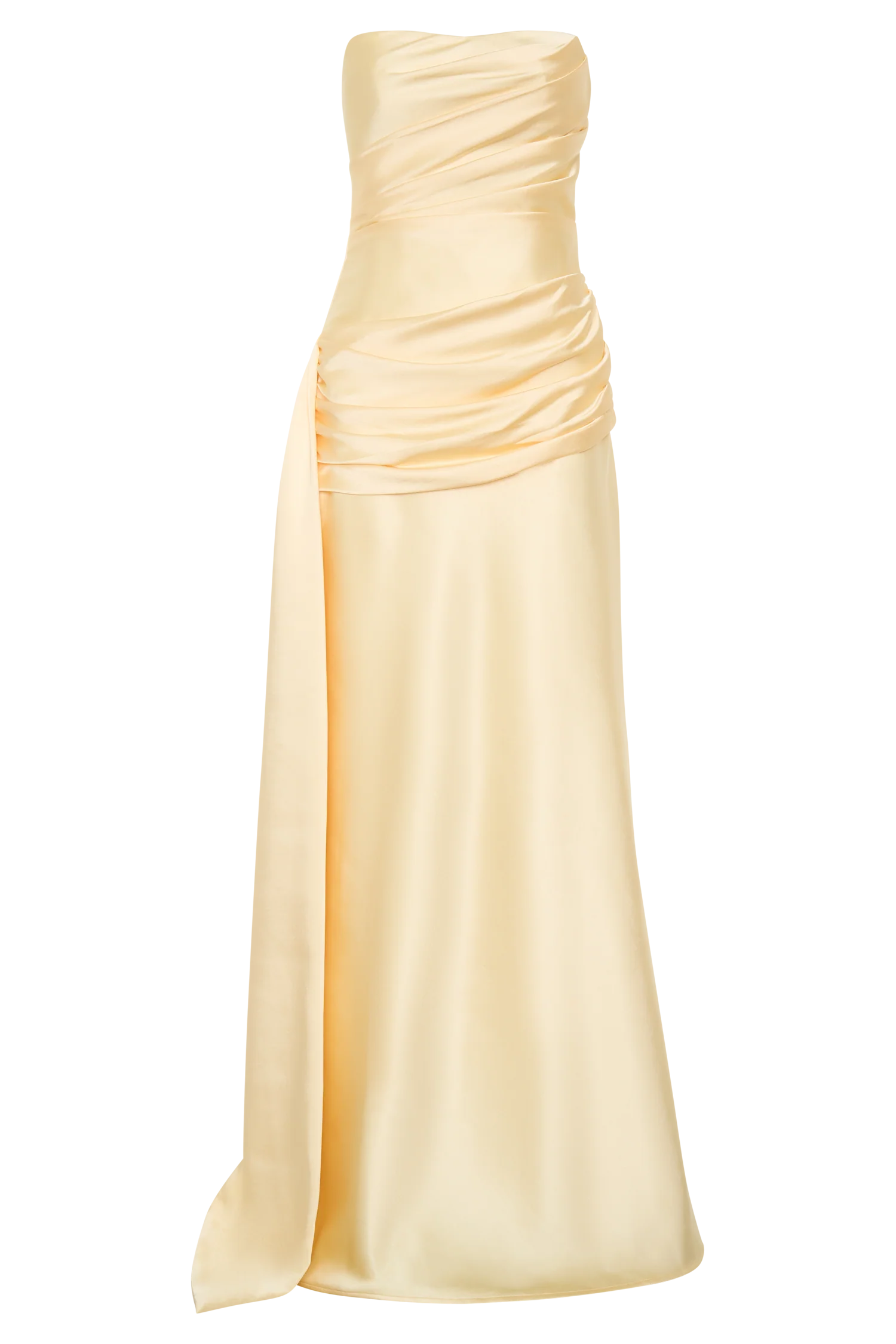 Sarah Strapless Maxi Dress With Waist Tie - Lemon